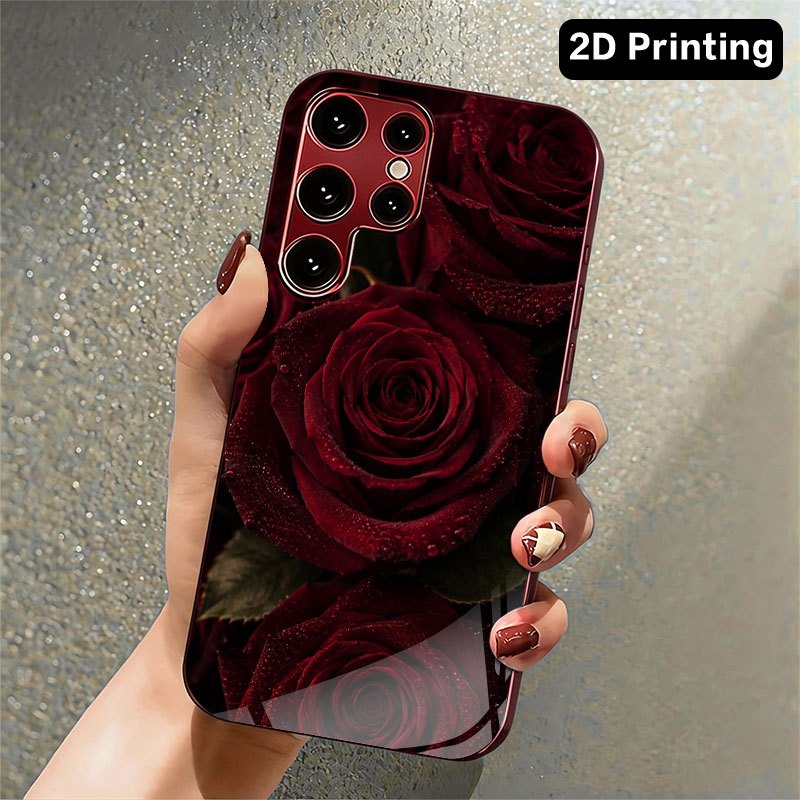 غطاء هاتف زجاجي بنقشة وردة حمر - مراجعة Computer Case وسعره